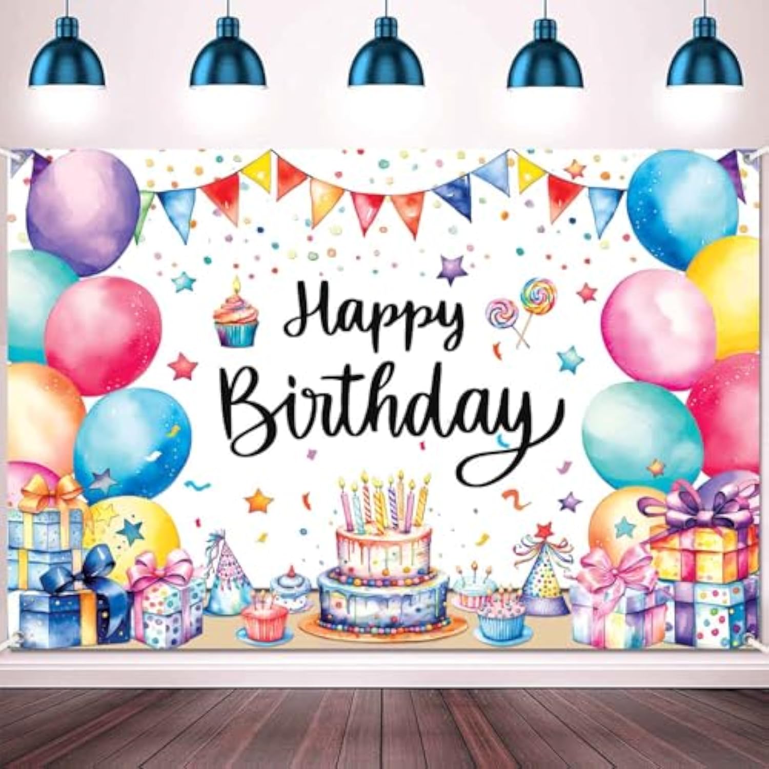 Colorful 5x3ft Happy Birthday Banner with Balloons Party Backdrop for Kids, Indoors/Outdoors