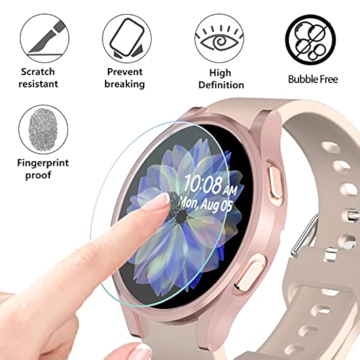 [6+6Pack Screen Protector Case For Samsung Galaxy Watch Fe/Galaxy Watch 5/Galaxy Watch 4 40Mm, Bubble Free Tempered Glass Film + Waterproof Hard Pc Bumper No Water Collected Protective Cover