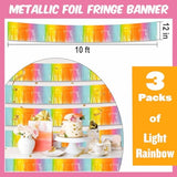 3 Pack 10 Ft Light Rainbow Foil Fringe Garland Metallic Streamers Tinsel Banner Wall Hanging Garland Backdrop For Parade Floats, Halloween, Christmas, Thanksgiving, New Year Party Decorations
