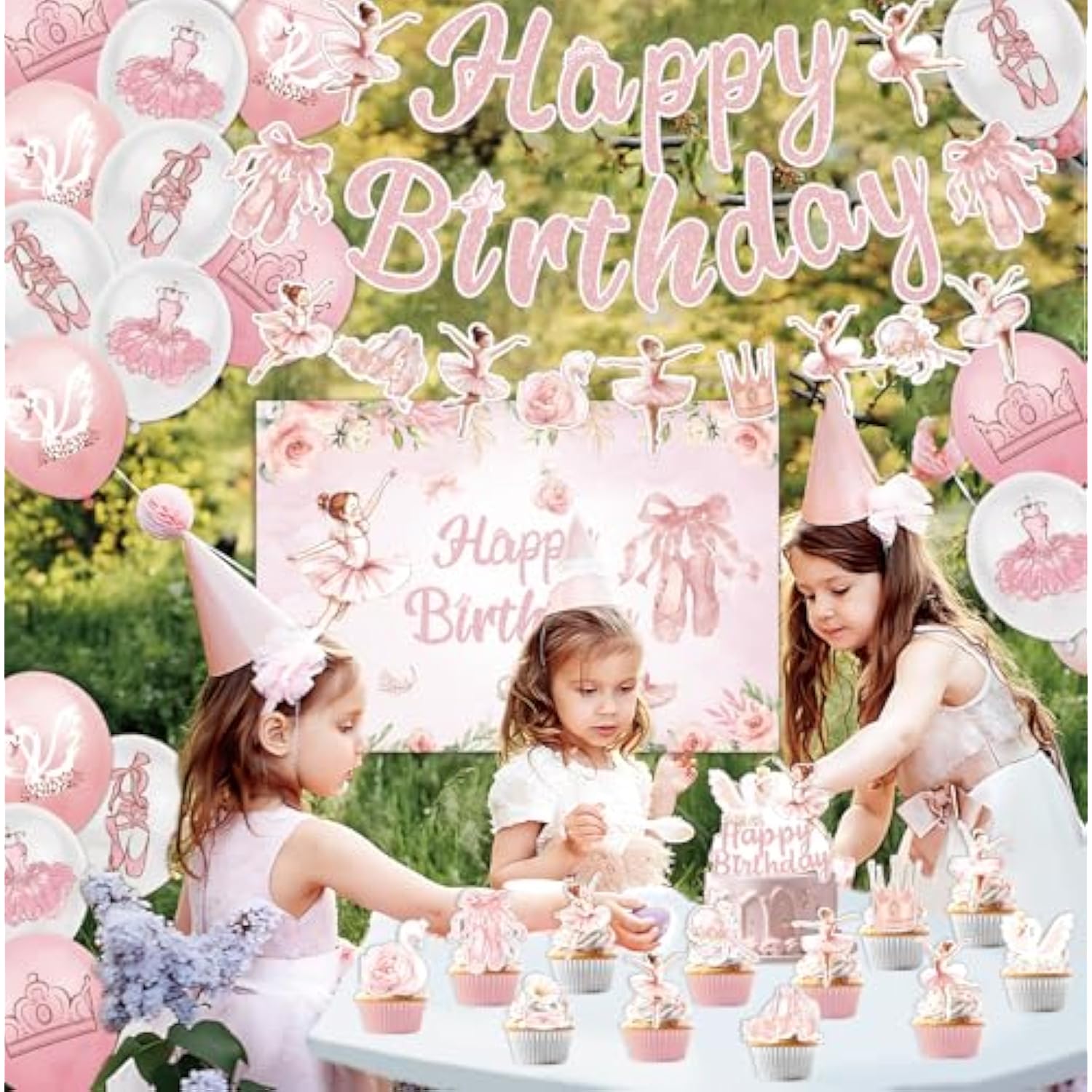 Ballerina Birthday Party Decorations Include Banner-Backdrop-Balloons-Cake Topper-Cupcake Toppers For Ballet Birthday Party Decorations