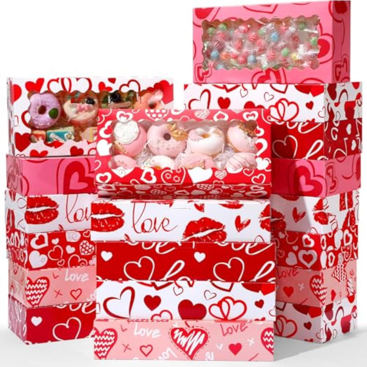 48 Pcs Valentine'S Day Treat Boxes Valentine Heart Cookie Boxes With Window 12 X 5.5 X 2.5 Bakery Box Heart Gift Box Candy Containers For Valentines Party Favors