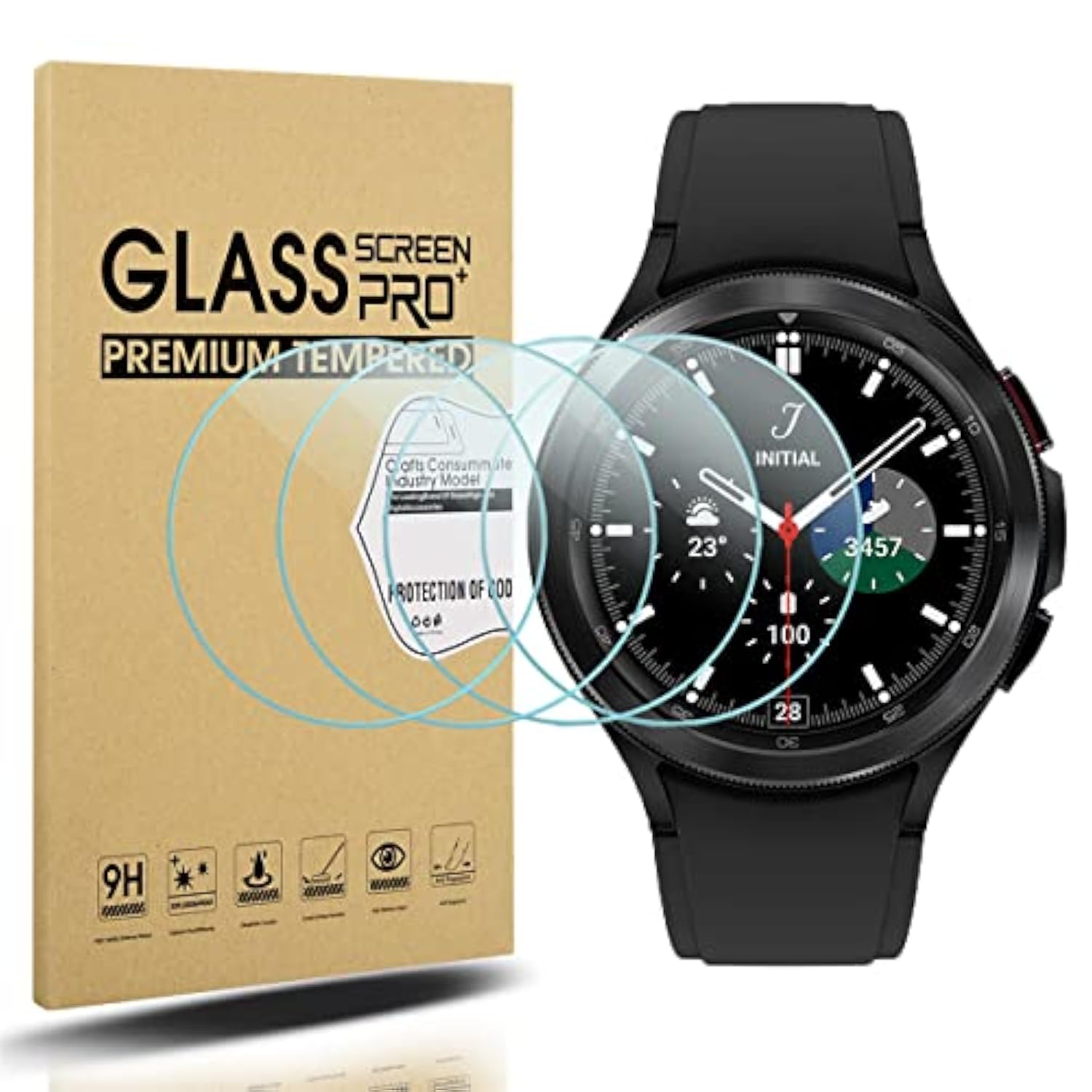 4-Pack For Samsung Galaxy Watch 4 Classic 46Mm Tempered Glass Screen Protector For Galaxy Watch 4 Classic 46Mm Smartwatch [2.5D 9H Hardness] [Anti-Scratch]