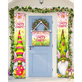Easter Banner Decoration - 3Pcs Gnome Bunny Porch Signs & Backdrop, Pink, 70.86" X 11.81" Vinyl, Spring/Easter Day Supplies