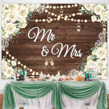 7x5ft Floral Mr and Mrs Engagement Decorations Backdrop White Flowers Wooden Wedding Shower Background Bride and Groom Engaged Ceremony Anniversary Bridal Shower Party Banner Photo Booth Props