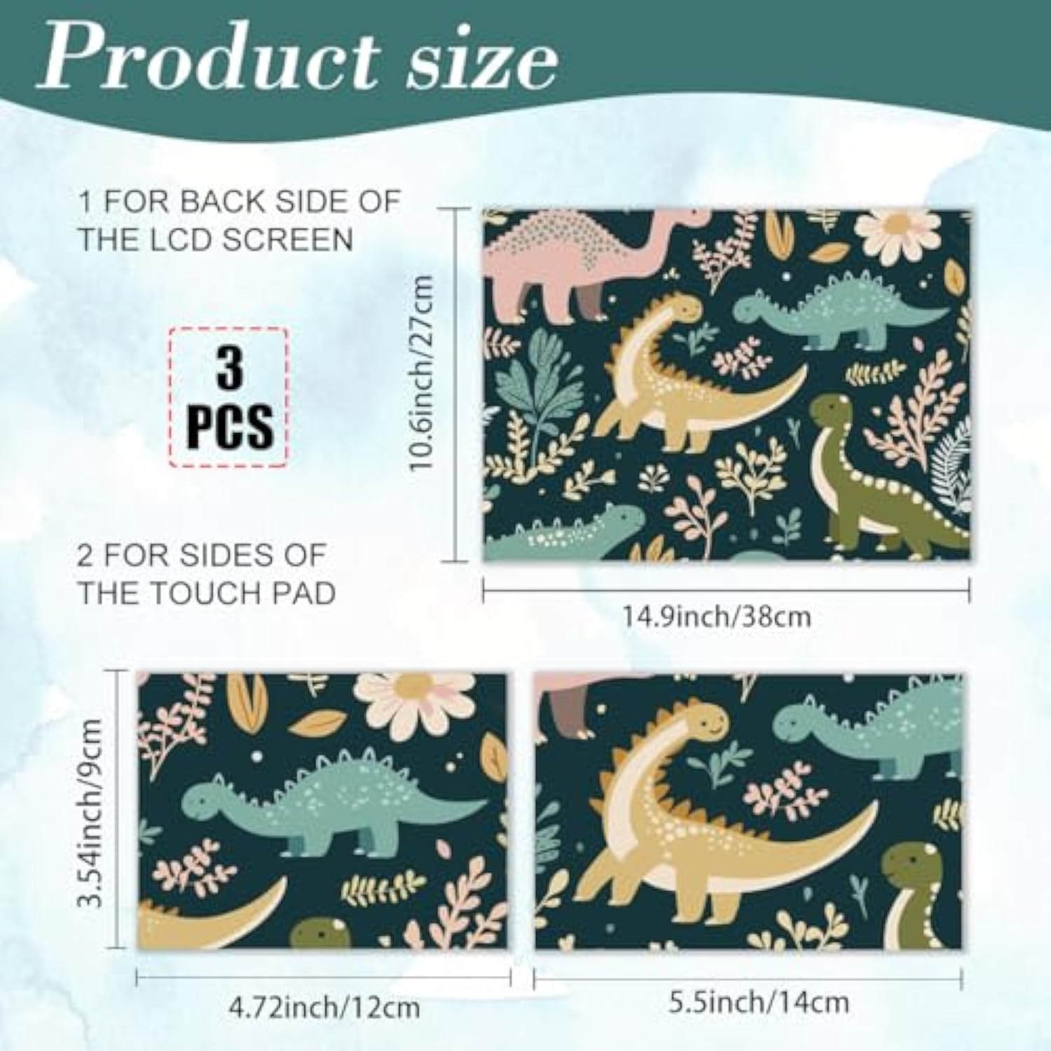 Cartoon Dinosaur Laptop Skin Stickers, Reusable Netbook Skin Sticker Vinyl Decals For Pc Notebook Laptops Keyboard Cover Universal 12" 13" 13.3" 14" 15" Waterproof Laptop Case Protector Film
