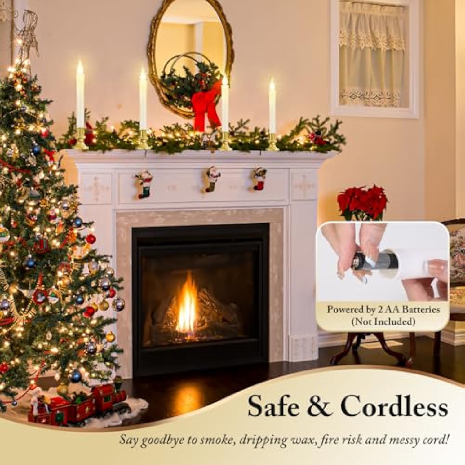 Window Candles Cordless Battery Operated With Timer Remote, 6 Packs Flameless Led Candle Lights With Gold Removable Candlesticks, Gift For Christmas Windows Table Decoration