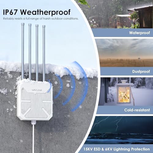 2026 Ax1800 Outdoor Wifi 6 Extender, Outdoor Wifi Extender Signal Booster With Poe, Long Range Outdoor Wifi Access Point, Ip67 Weatherproof, 4X8Dbi Antennas, For Farm, Cameras, Patio, Starlink