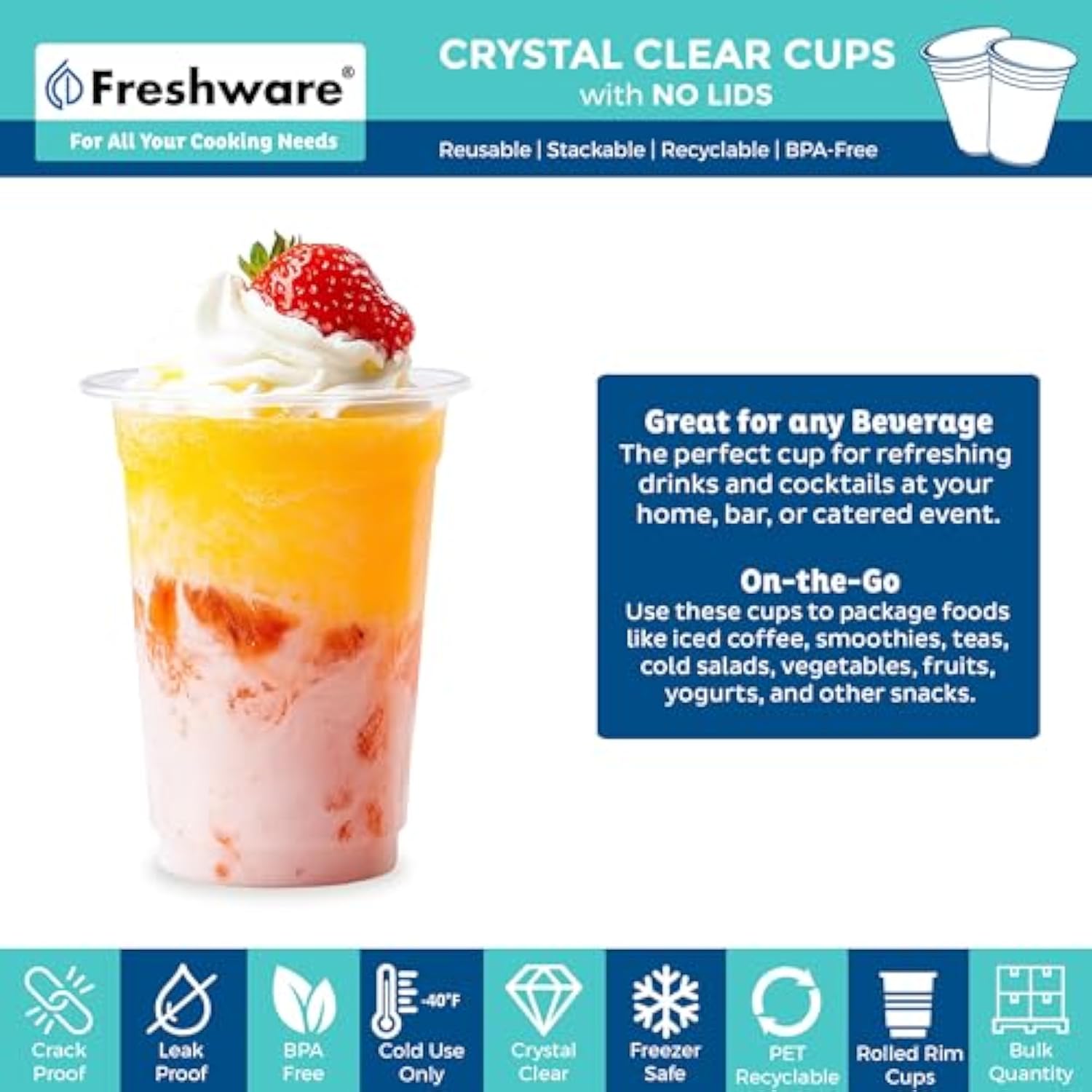 Freshware 16 oz Clear Disposable Plastic Cups, Clear Plastic Cups Tumblers, Heavy-duty Party Glasses, Disposable Cups for Thanksgiving, Halloween, Christmas Party, 16 Oz Cups, 100 Count (Pack of 1)