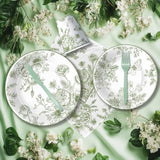 Sage Green Floral Paper Plates And Napkins Decorations, Elegant Green White Toile Chinoiserie Flower Party Supplies, Plate, Napkin, Cup, Cutlery, For Birthday Baby Bridal Shower Wedding, 24 Set