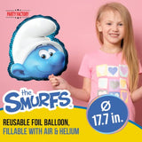 Smurfs Foil Balloon, 17.7 Inch, Blue White, Happy Smurf Face, Helium Balloon For Birthday