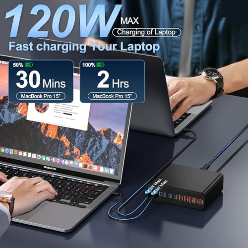 800W USB C Charger Block,10-Port Charging Station GaN Fast Charging Type C & USB A Wall Charger Adapter for MacBook Pro/Air,iPhone,iPad,Dell