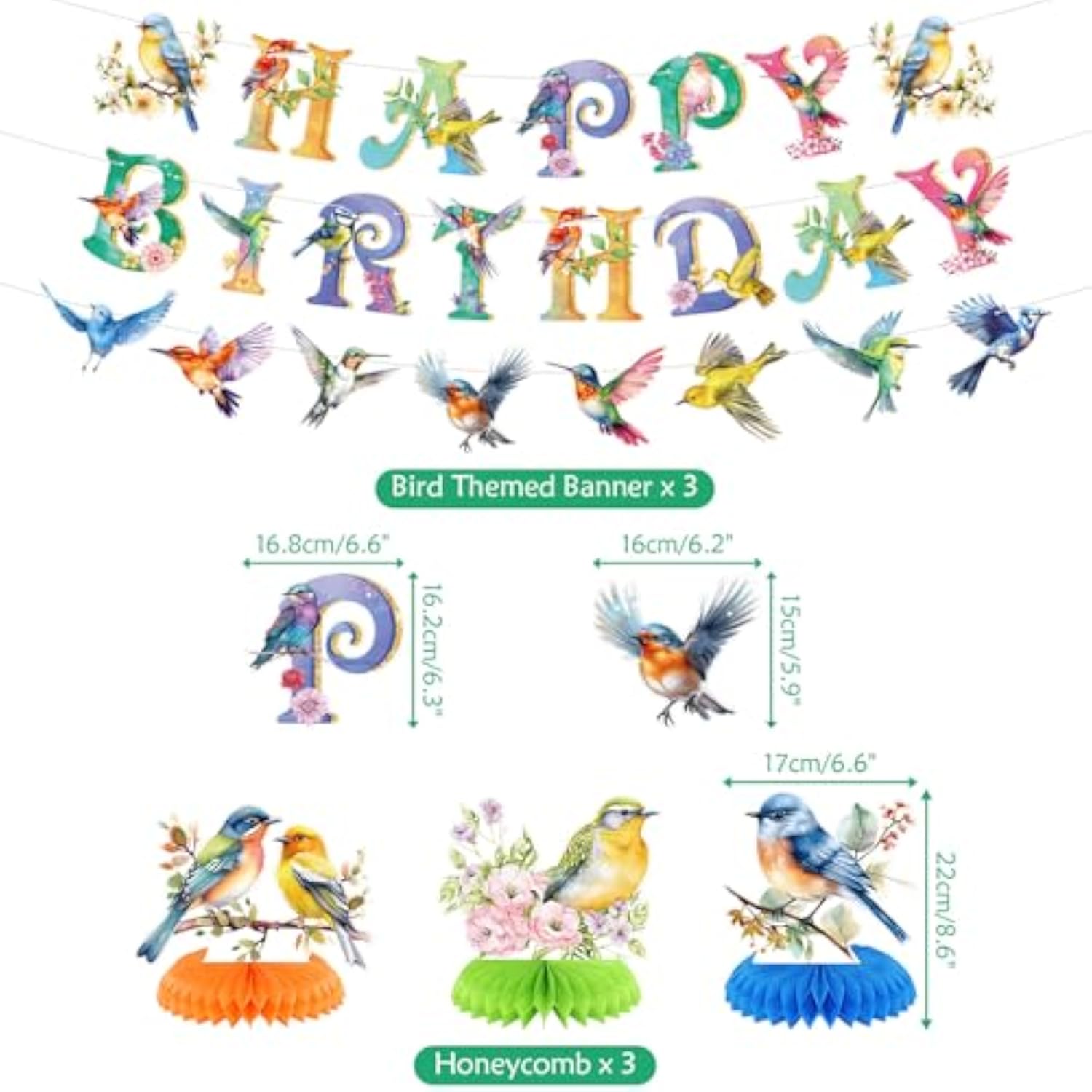 Bird Party Decorations, Includes Happy Birthday Banner, Cake Toppers, Bird Stickers, Balloons, Honeycomb Centerpieces, For Bird Theme Baby Shower Summer Tea Party Supplies