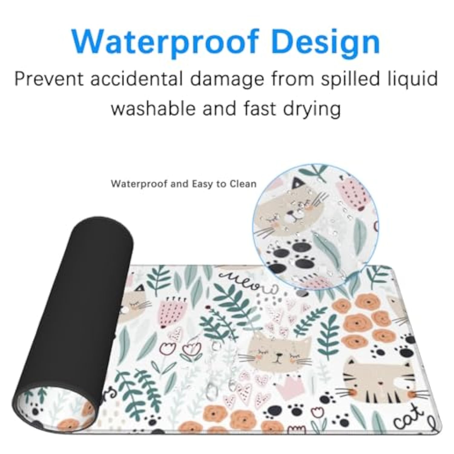Cats And Florals Large Gaming Mouse Pad 31.5X11.8 Inches - Non-Slip Waterproof Rubber Base, Stitched Edges Extended Desk Mousepad For Office, Work, Home, Gaming, Laptop & Keyboard