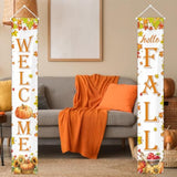 Hello Fall Porch Banner Autumn Harvest Hanging Banner Pumpkin Front Door Sign Fall Maple Leaves Welcome Signs For Thanksgiving Decorations Indoor Outdoor