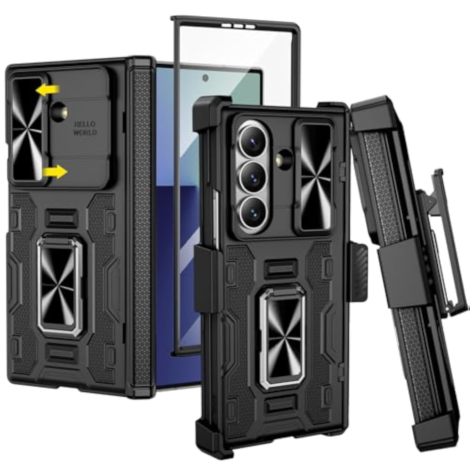 Z Fold 7 Case with Belt Clip Holster and Screen Protector, A-Black