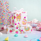 Foil Wrapping Paper - Mini Roll - 17 Inch X 16.5 Feet - Gold Foil Cupcakes Birthday Wrapping Paper For Kids Girls, Baby Showers, Weddings