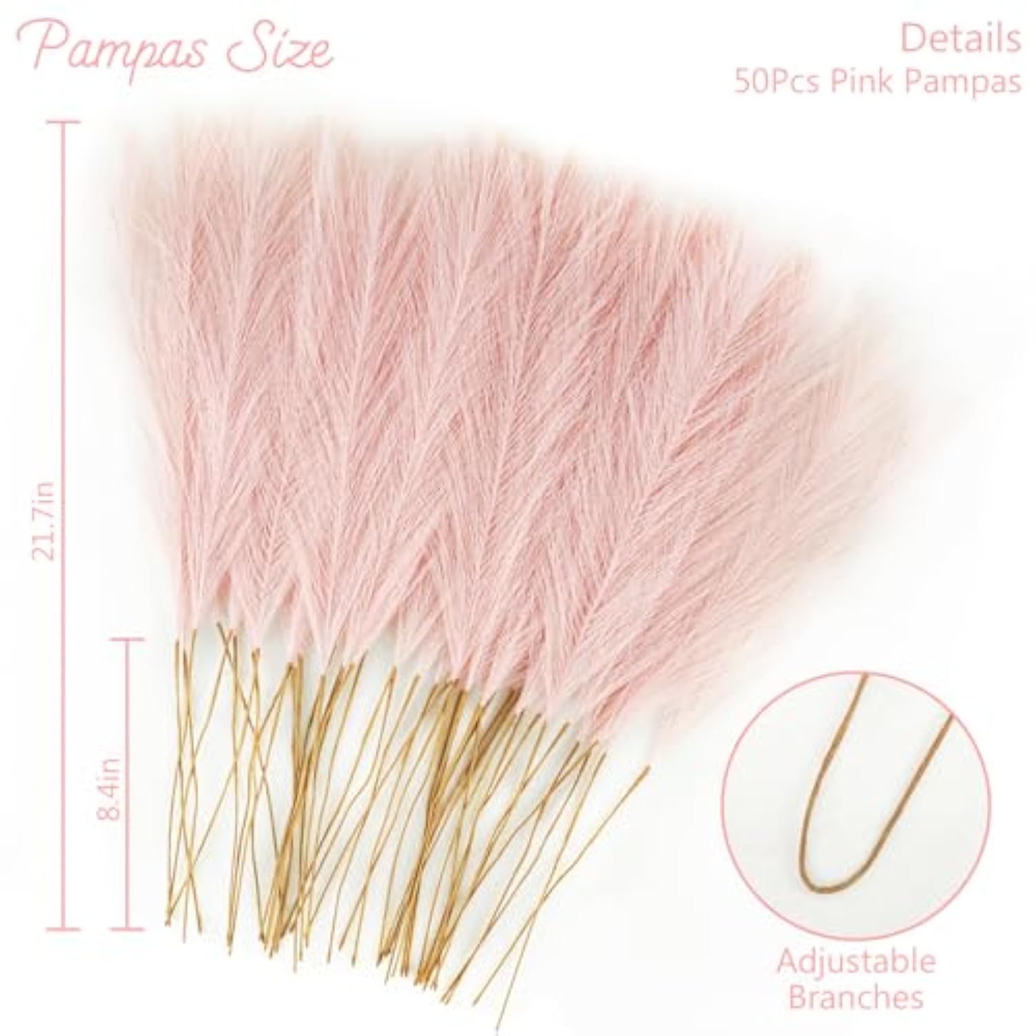 50Pcs Pink Faux Pampas Grass Decor, 21.6" Short Artificial Pompous Grass Floral Fake Pompas Grass Branches Vase Filler Flower Arrangement For Home Wedding Boho Outdoor Decor