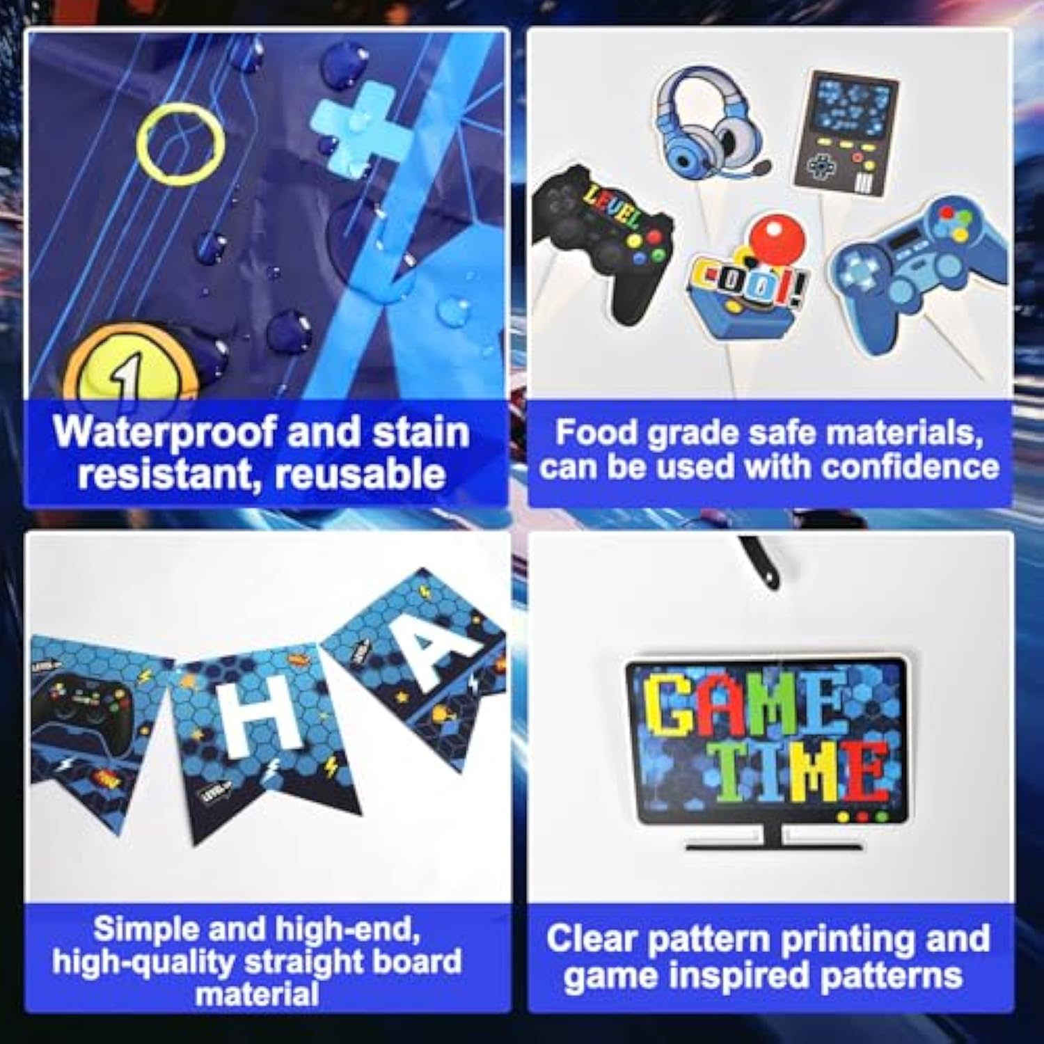 71Pcs Video Game 10Th Birthday Party Decorations, Blue Black Level 10 Birthday Decorations Banner Hanging Swirls Balloons Garland Arch Foil Curtains Tablecloth For Boys 10Th Birthday Decorations