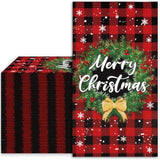 Christmas Guest Napkins Buffalo Plaid 3 Ply Disposable Paper Red Black Xmas Dinner Hand Napkin Towel Wreath Bathroom Napkins For Winter Party Supplies, 80Pcs