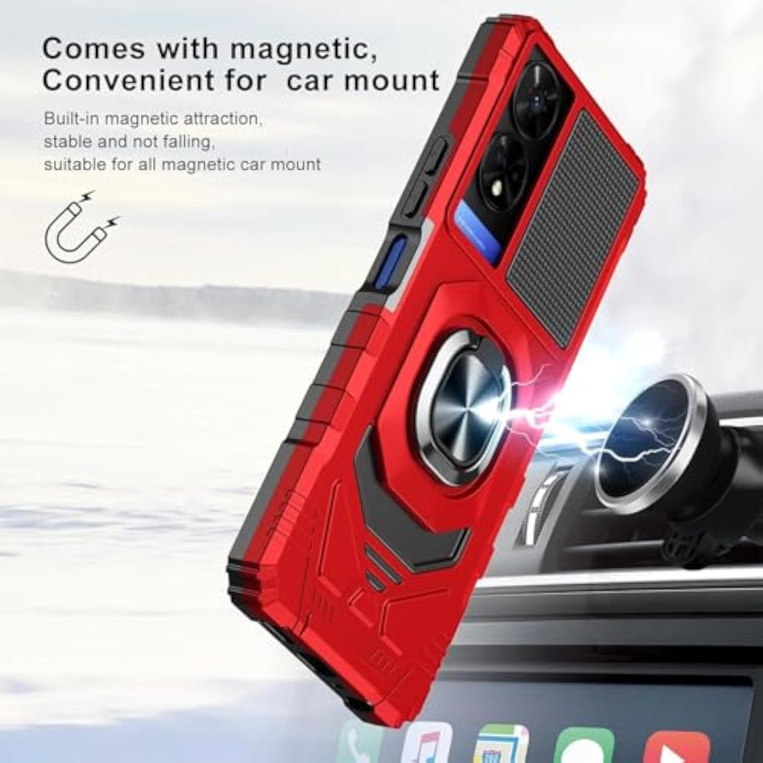 Compatible For Tcl 50 Xe 5G (T614Sp) Case, Tcl 50 Xe Nxtpaper 5G (T614Ws) Case, With Tempered Glass Screen Protector, Metal Ring Magnetic Support Kickstand Phone Case For Tcl 50Xe (Red)