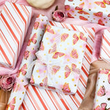 Girl Wrapping Paper Roll, 17In X 33Feet Gold Foil Butterfly Pink Gift Wrap For Baby Shower, Women, Wedding, Bridal Shower