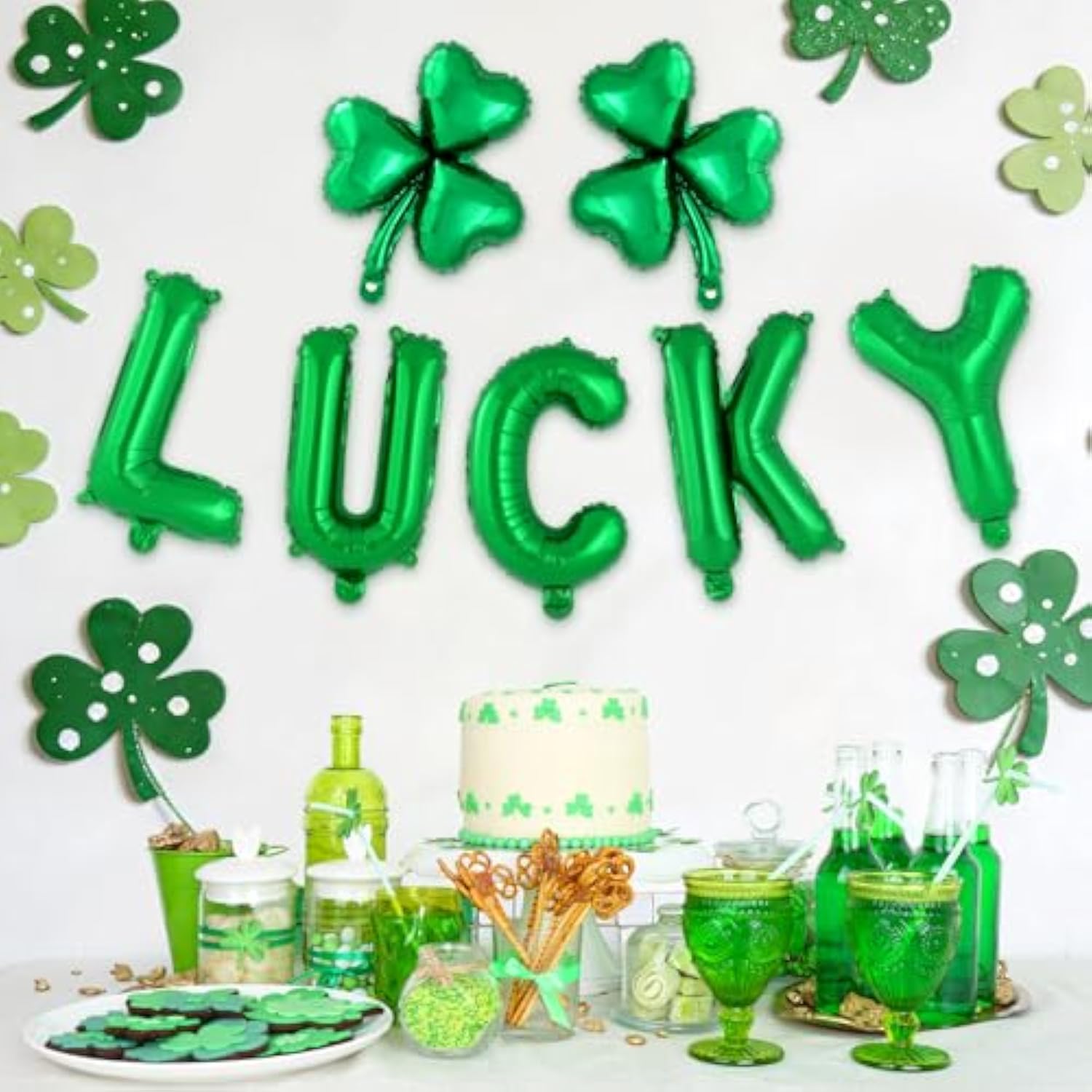 St. Patrick’S Day Balloons, 16 Inch Green Foil Lucky And Shamrock Balloon Banner, Clover Mylar Balloon For St. Patrick’S Day, Spring-Themed, Birthday Party Decorations (16 Inch-Green Lucky)