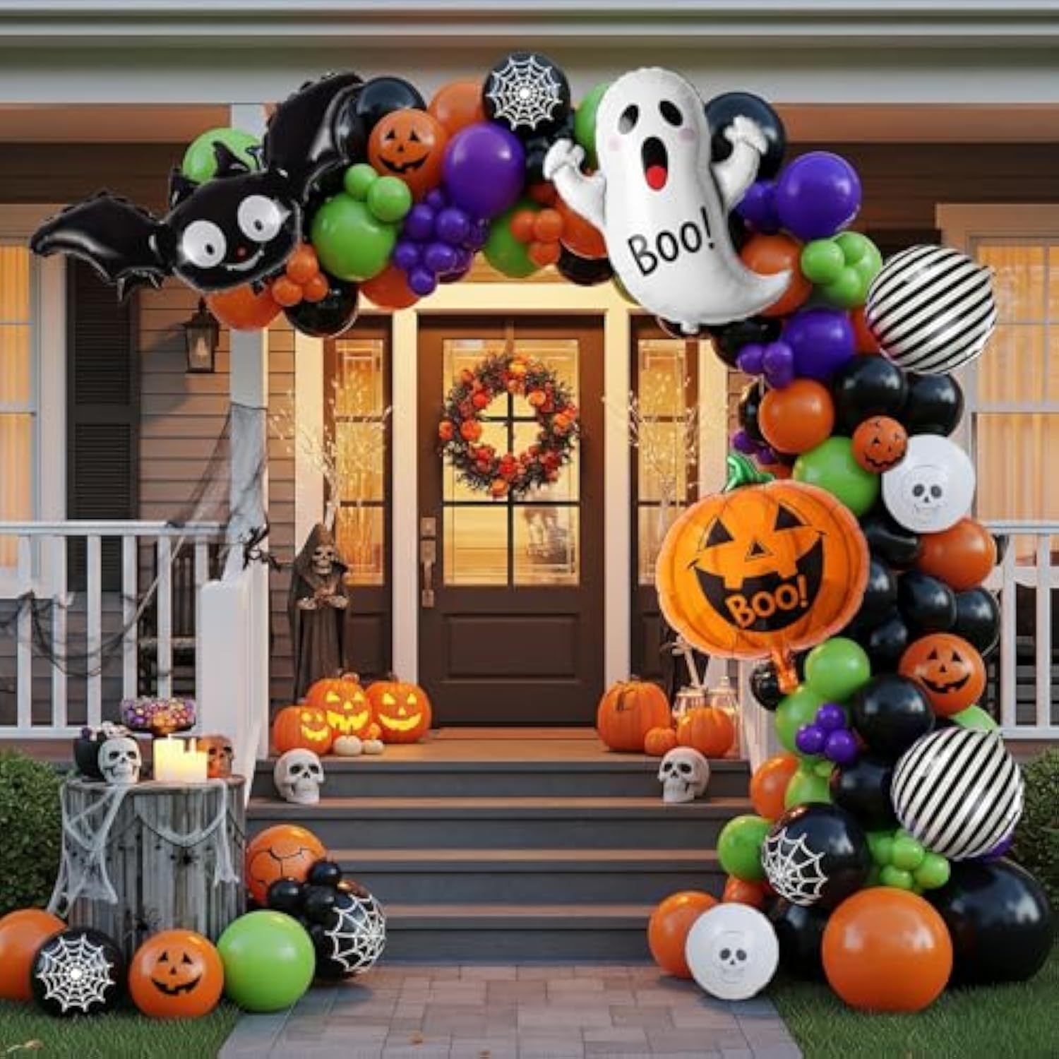 Halloween Decorations Balloon Garland Arch Orange Black Green Purple Spider Bat Ghost Decor
