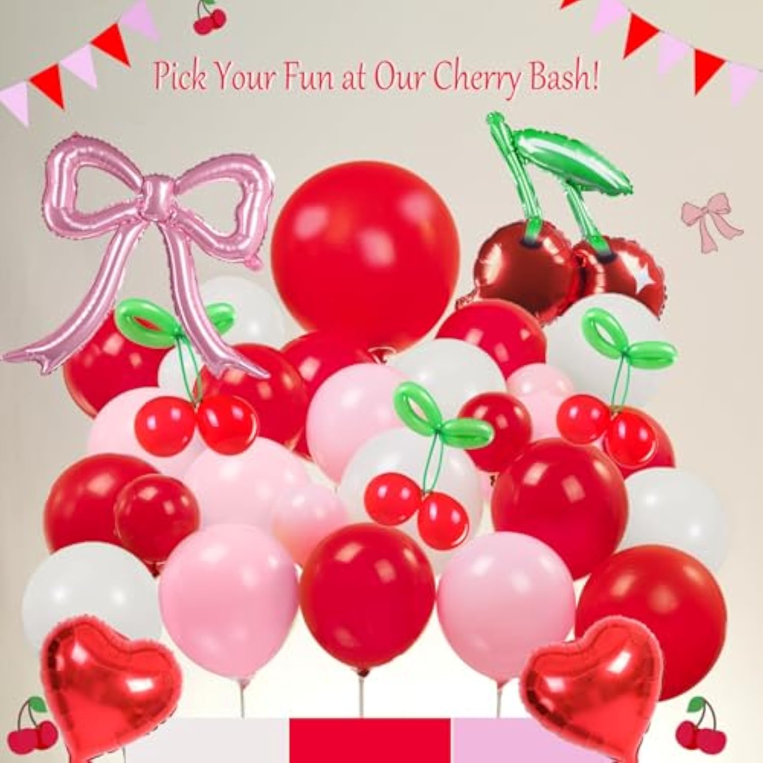 Pink Red Cherry Balloon Garland Arch Kit Coquette Bow White Balloons For Girls Birthday Cherry On Top Berry First Summer Fruit Party Baby Shower Cherries Party Decorations