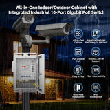 Indoor/Outdoor Industrial Enclosure With Integrated 8 Port Gigabit Poe+, 2 Port 1000Base Sfp Switch, Ieee802.3Af/At Poe 246W Power Supply, Plug And Play, Metal Ip65 Case, -40 To 158°F