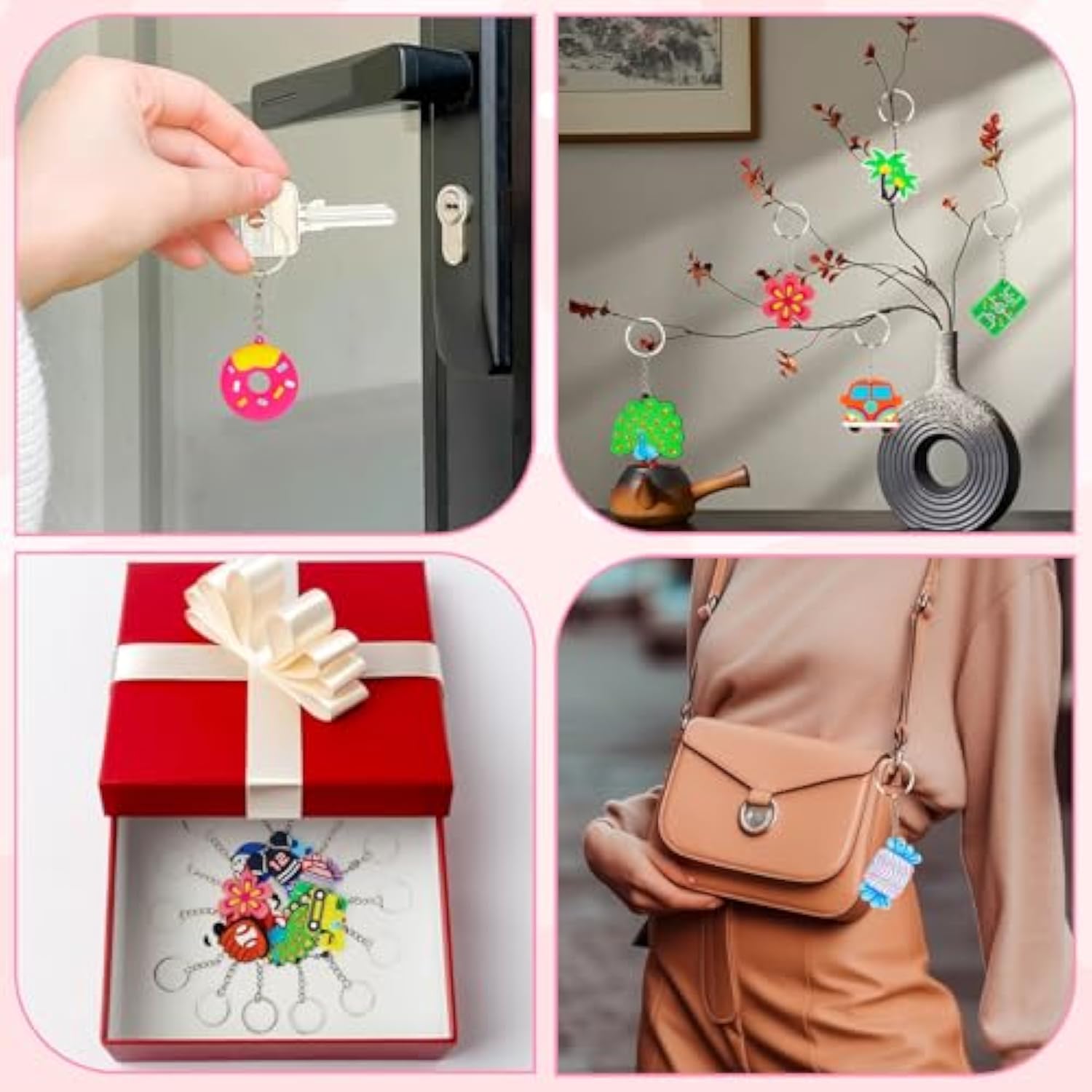 70Pcs Cartoon Keychains Bulk For Kids Party Favors, Backpack Keychains Candy, Donut, Ball, Cartoon Animal Axolotl, Sloth, Hawaii Styles Keychains For School Day, Classroom Prizes, Birthday Party