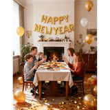 16in Gold Happy New Year Foil Balloon with Straw and Ribbon for NYE Decor