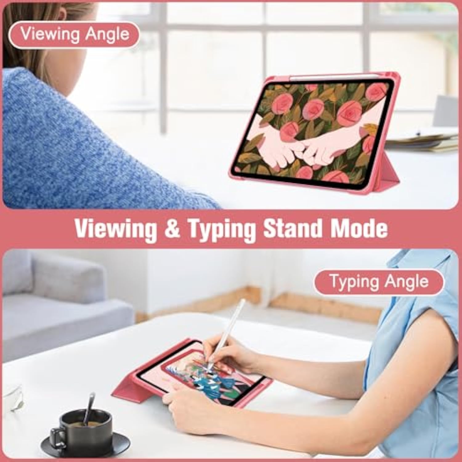 Fintie Hybrid Slim Case For (A16) 11Th Generation 11 Inch (2025), 10Th Generation 10.9 Inch (2022) - Shockproof Cover With Clear Transparent Back Shell & Pencil Holder, Pink