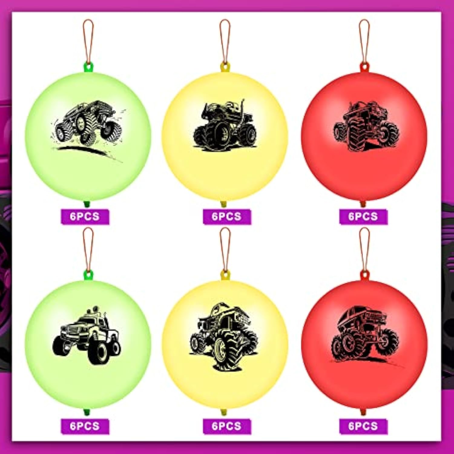 36 Pcs Truck Punch Balloons Truck Party Decorations Ball Colorful Punching Latex Balloons With Rubber Bands Birthday Party Favors For Boys Baby Shower Fun Games Supplies Goodie Bag Fillers