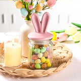Easter Decorations- 4 Pcs Glass Jars With Ceramic Bunny Ear Lid-Easter Glass Storage For Chocolate Candy Sweets Gift Mini Eggs Table Decoration