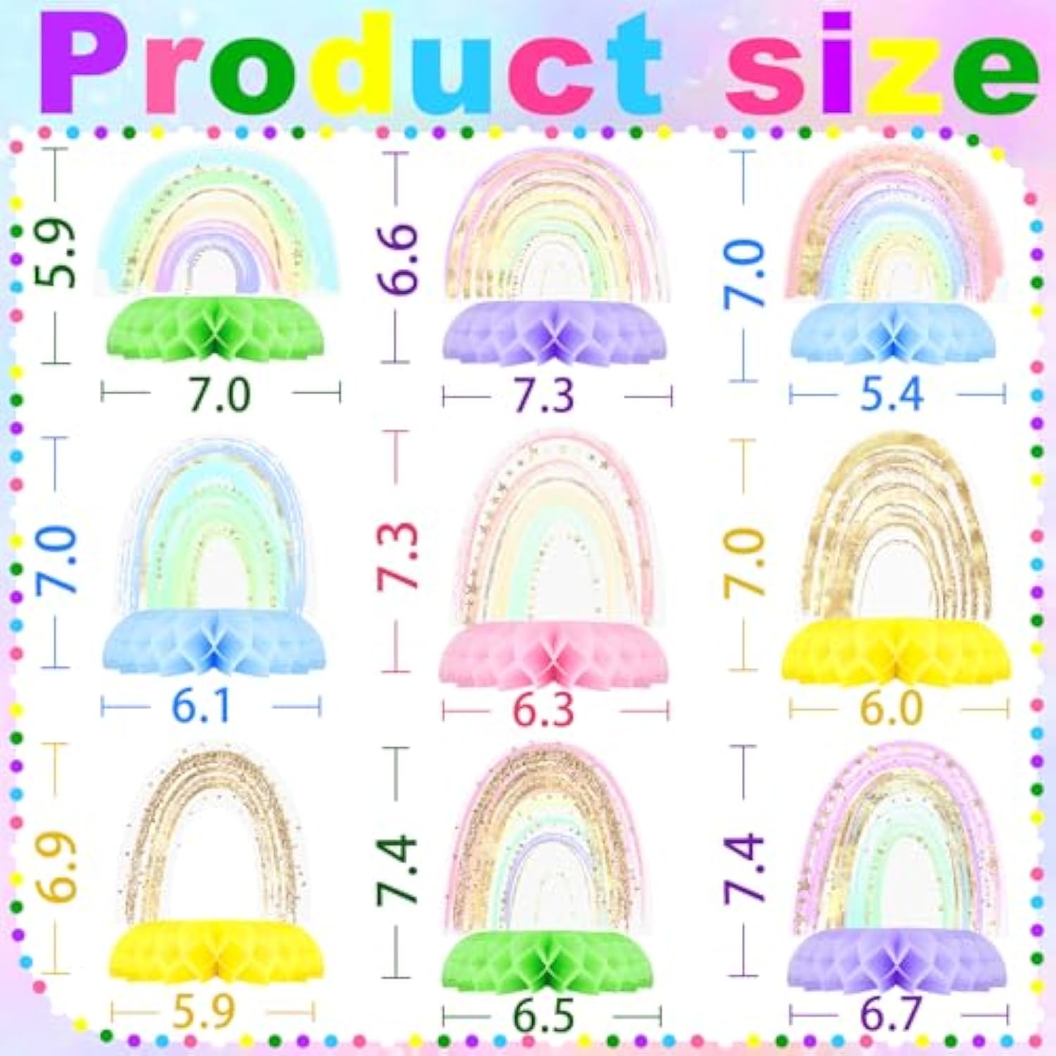 9PCS Rainbow Party Honeycomb Centerpieces for Kids' Birthday & Baby Shower Table Decor