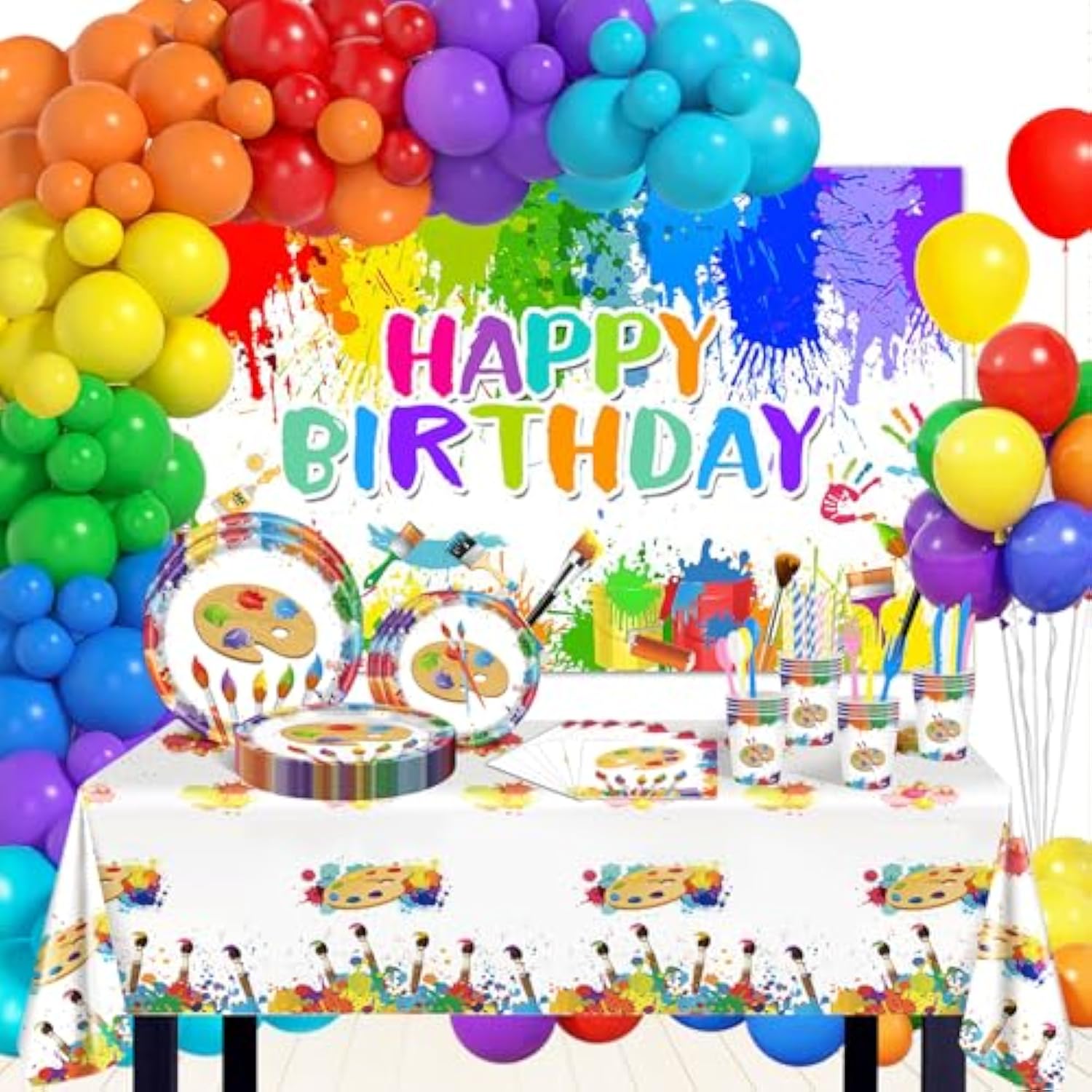 Paint Party Decorations For Birthday 300 Pcs Paint Party Supplies Set Graffiti Happy Birthday Backdrop Tablecloth Art Party Decorations Paint Party Balloon Garland Kit