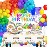 Paint Party Decorations For Birthday 300 Pcs Paint Party Supplies Set Graffiti Happy Birthday Backdrop Tablecloth Art Party Decorations Paint Party Balloon Garland Kit