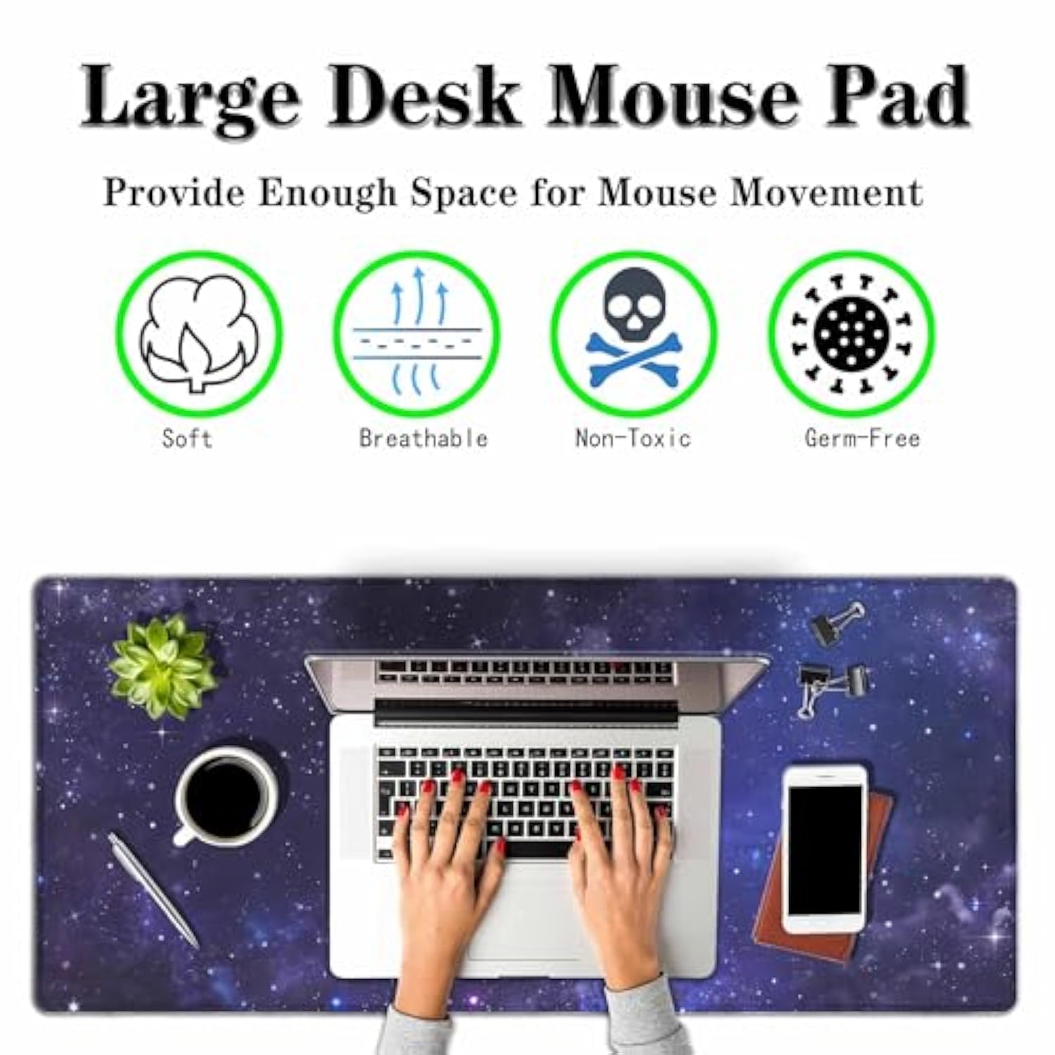Galaxy Universe Large Gaming Mouse Pad Starry Night Sky Stars Outer Space Long Mousepad Non-Slip Rubber Base Keyboard Mat For Desk,Office,Home 35.4"X15.7"