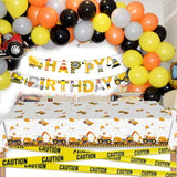 Construction Birthday Party Decorations - Construction Balloon Arch Kit,12 Wall Decor Sign,Yellow Caution Tape,4 Mini Construction Vehicle,Tattoos,Banner,Tablecloth,Cake Topper,For Kids Birthday Party