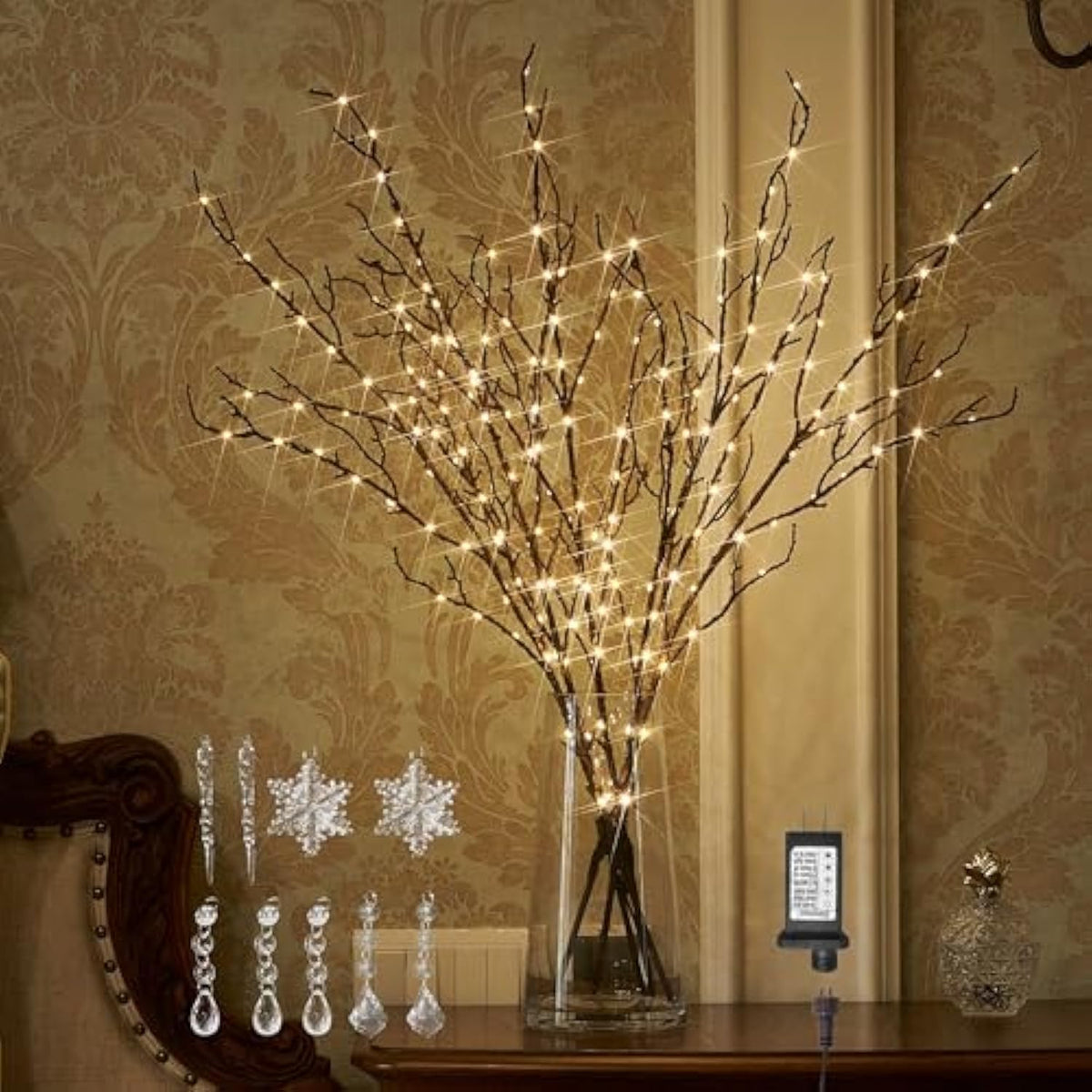 Lighted Branches Brown 32In 200 Warm White Fairy Lights, Lighted Willow Branches With Timer, Dimmer For Home Bedroom Fir
