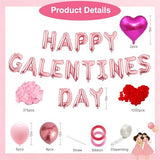 Happy Galentine's Day Balloons Decorations Letters Banner Women Lady 18" Heart Balloons Alphabet Foil Mylar Balloons with 1375 Pcs Artificial Rose Petals for Valentines Day Decor Photo Prop