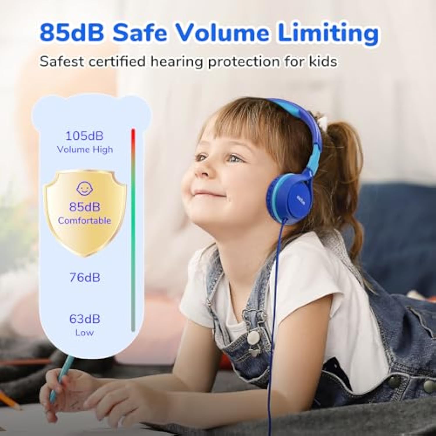 S1 Kids Headphones, Foldable Wired Headphones For Kids, 85Db Volume Limit, Stereo Sound, Adjustable Headband, Portable Lightweight On-Ear Headphone For School/Travel/Boys/Girls (Blue&Pink)