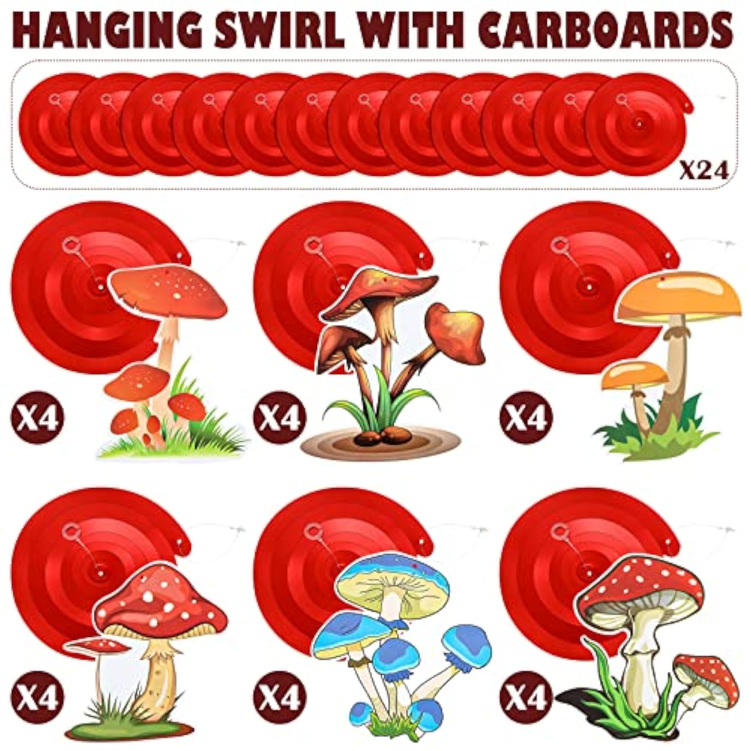 28 Pcs Mushroom Decorations Hanging Swirls Foil Balloons Forest Plant Theme Balloon Wonderland Party Supplies Wall Decor For Wedding Birthday