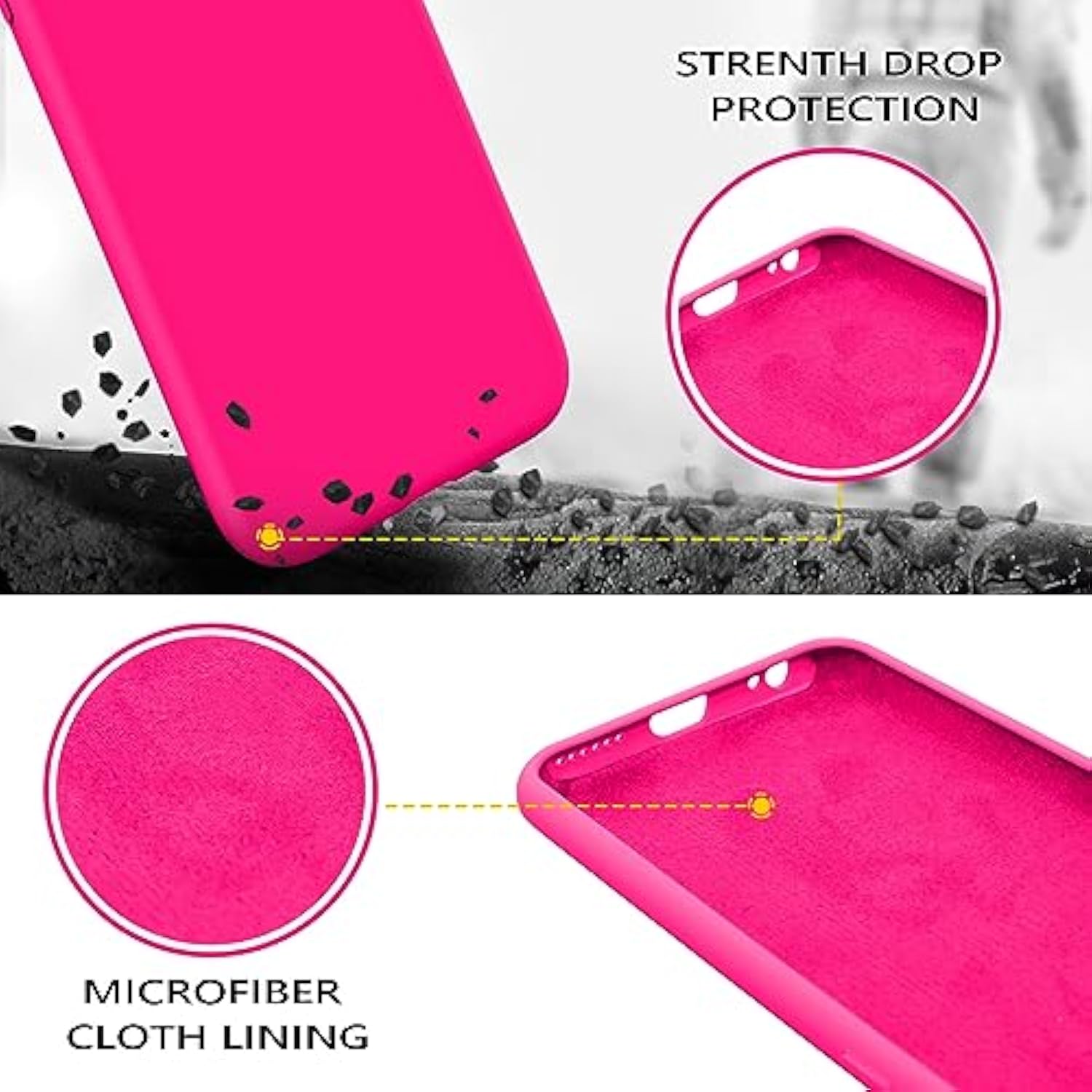 Compatible With Iphone 6S Case Iphone 6 Case Liquid Silicone Soft Gel Rubber Slim Light Microfiber Lining Cushion Texture Cover Shockproof Full Body Protective Case For Iphone 6/6S, Hot Pink