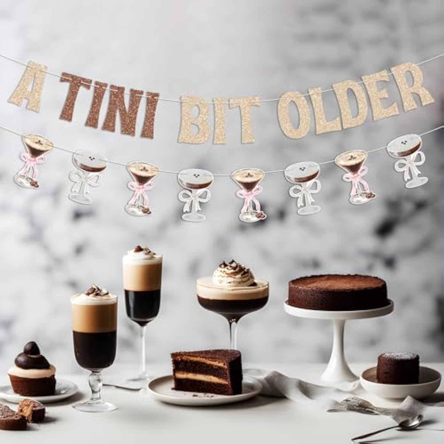 Glitter Espresso Martini Banner – “A Tini Bit Older” Birthday Decoration for Cocktail Party