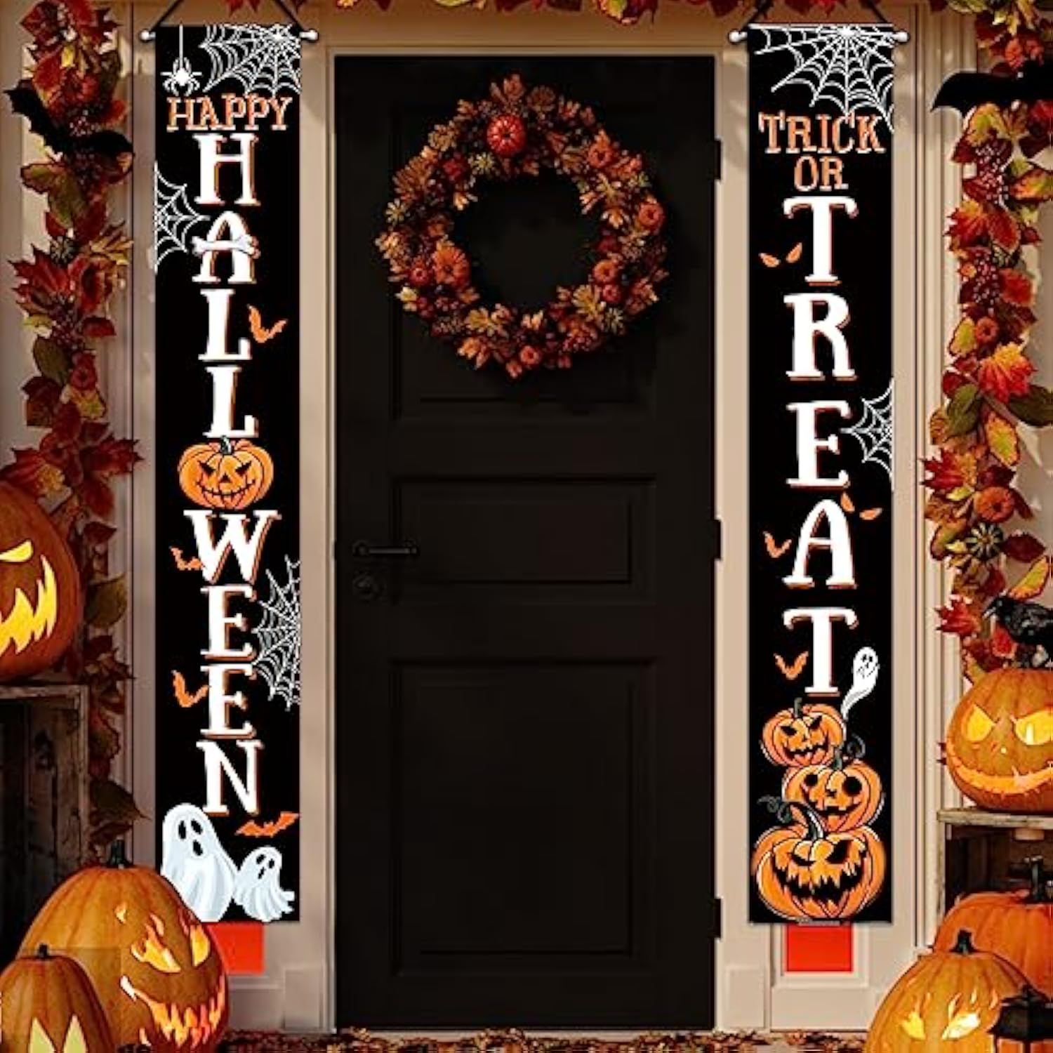 Halloween Porch Banner: Trick or Treat Decor, Jack O'Lantern & Ghosts