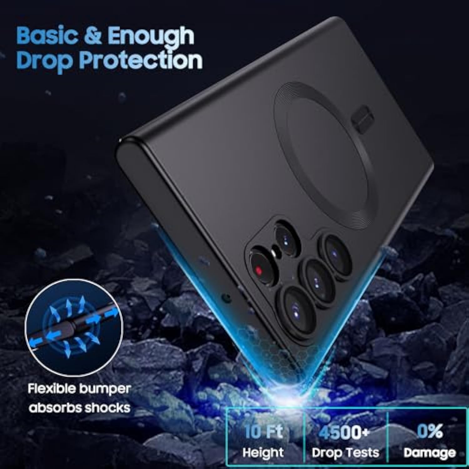 Matte For Samsung Galaxy S22 Ultra Case, Compatible With Magsafe, Slim Thin Magnetic Cover With Built-In Camera Lens Protector Shockproof Phone Shell (Black)