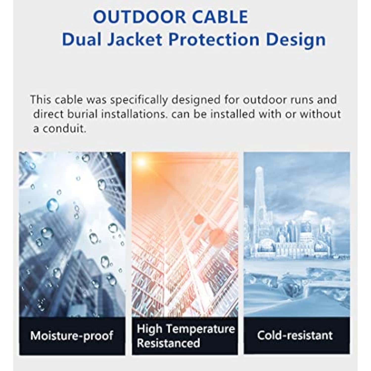 Cat6 Outdoor Bulk Ethernet Cable 200Ft, Double Jackets(Pvc+Lldpe), Direct Buri