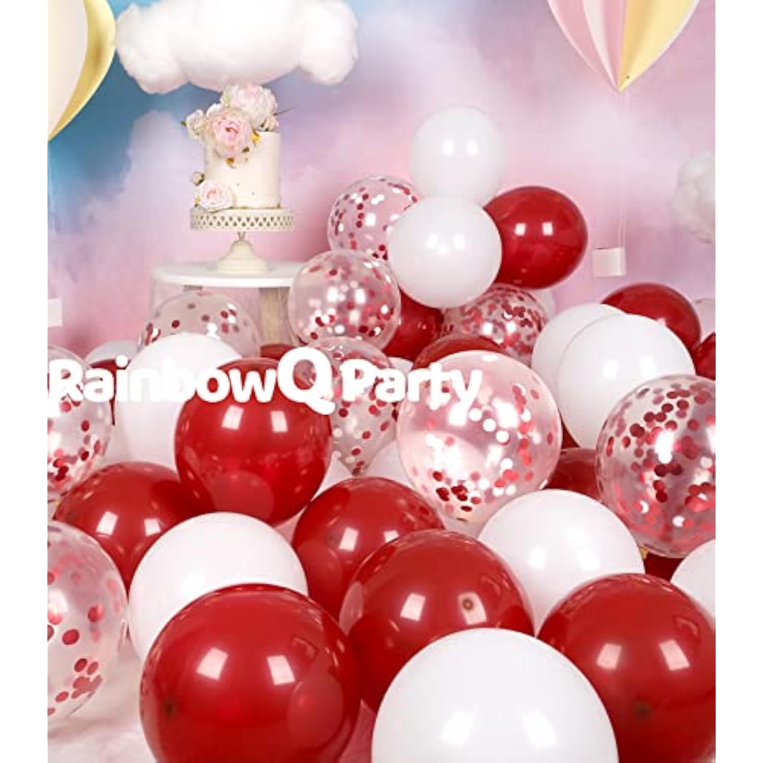 68Pc Metallic Red/White Balloons 12" Latex & Confetti Set for Parties