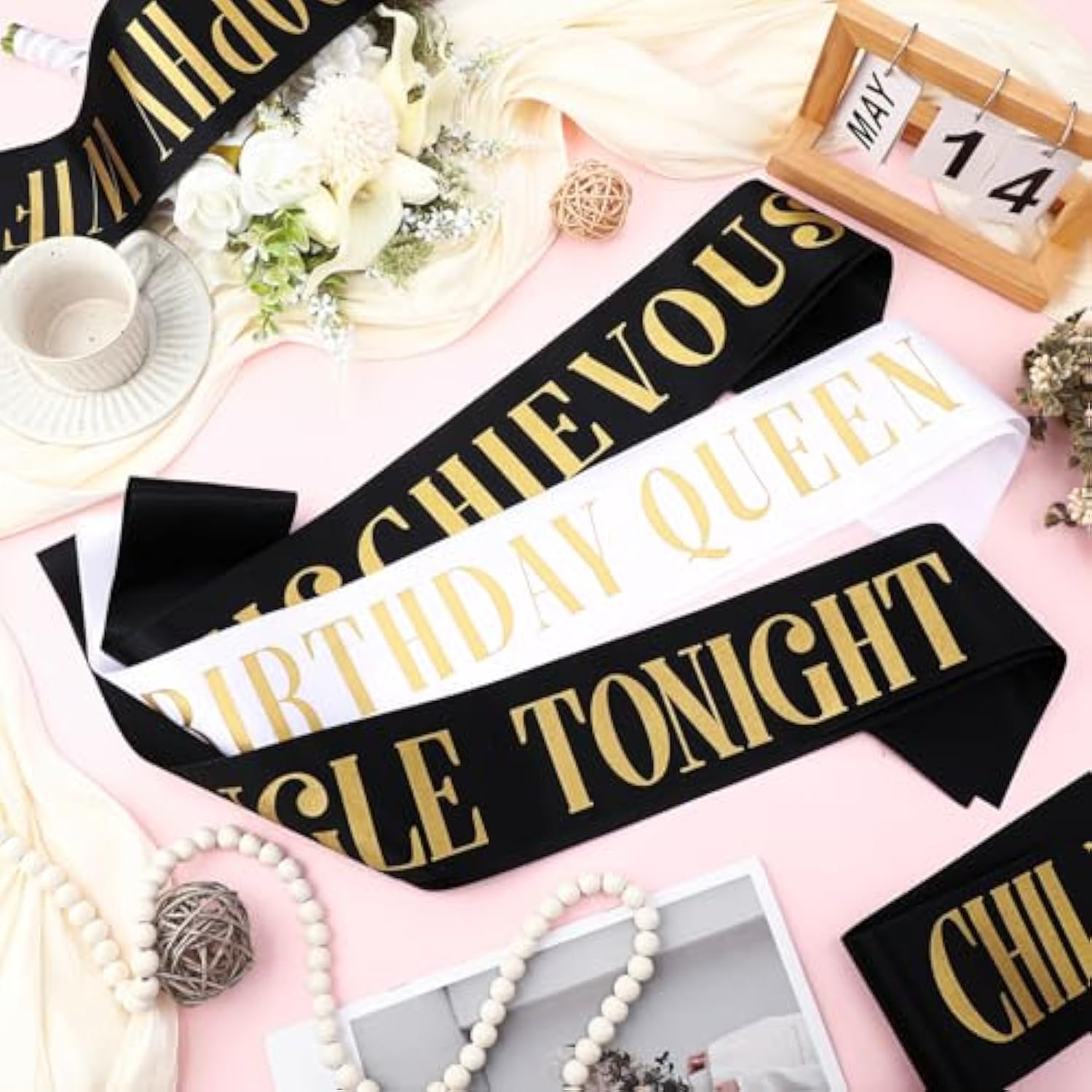 18 Pcs Birthday Queen Sashes Set For Women Black White Gold Happy Birthday Sash For Queen Party Favors